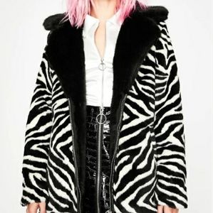 Current Mood Zebra Faux Fur Coat